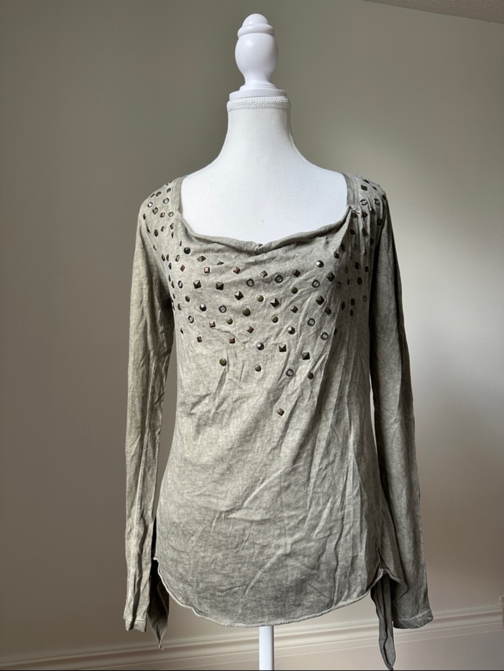 PARASUCO Y2K Green Cotton Studded Moto Boho Festival Long Sleeve Size XSmall